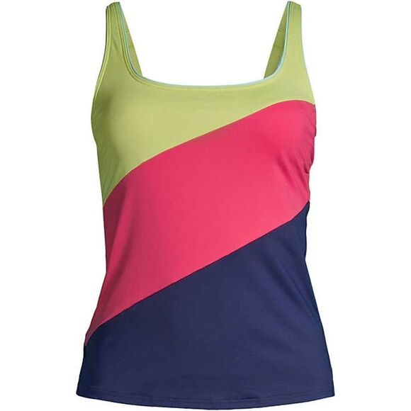 New Land’s End Plus Size square neck navy lemon lime mix colorsTankini Size 16 - Picture 2 of 5